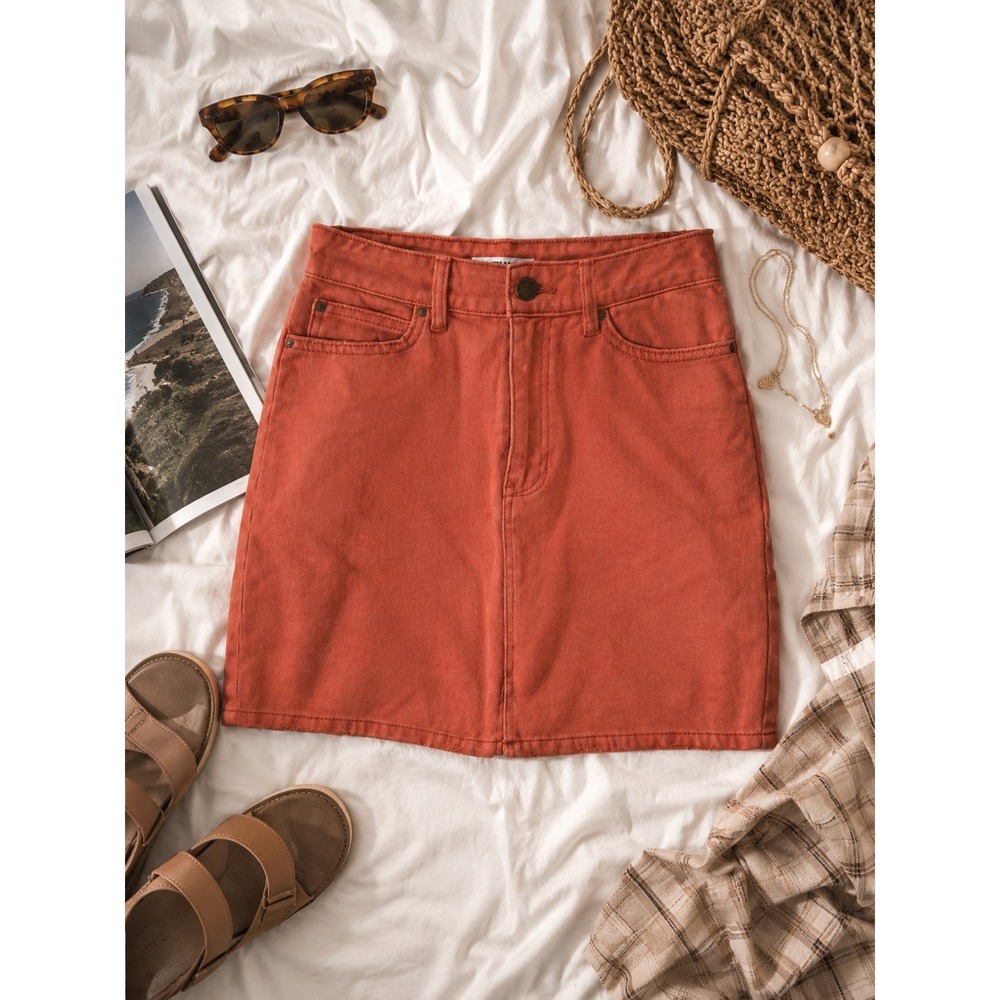 Billabong Women's Distressed Denim Cute Casual Mini Skirt, Coral, AU Size 25